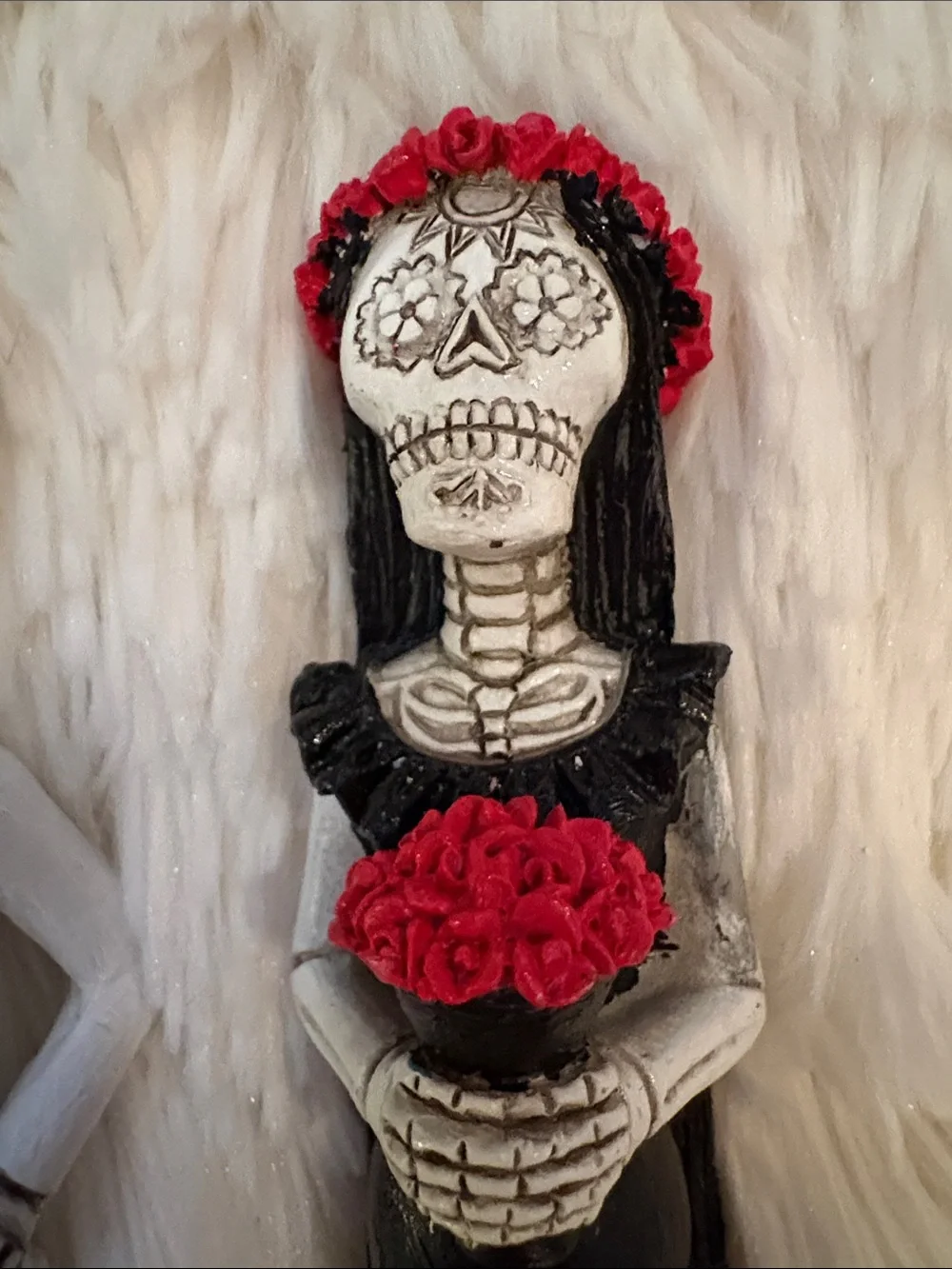 Day of the Dead Bride and Groom Figurine - White & Black with Red Accents